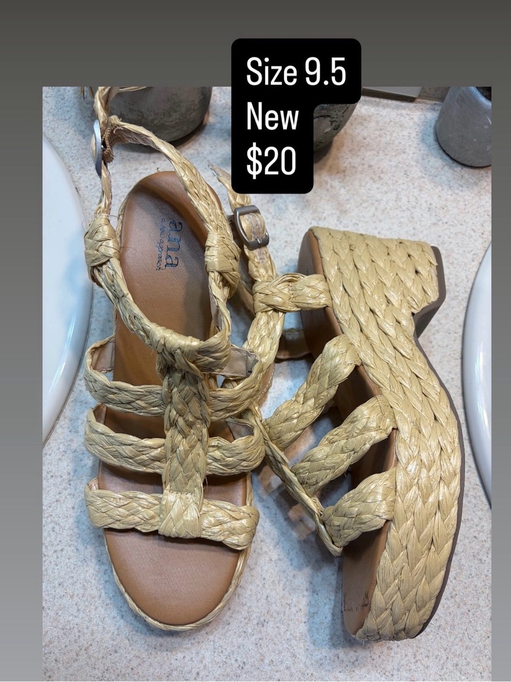 a.n.a Braided Straw Platform Sandals - Natural Tan